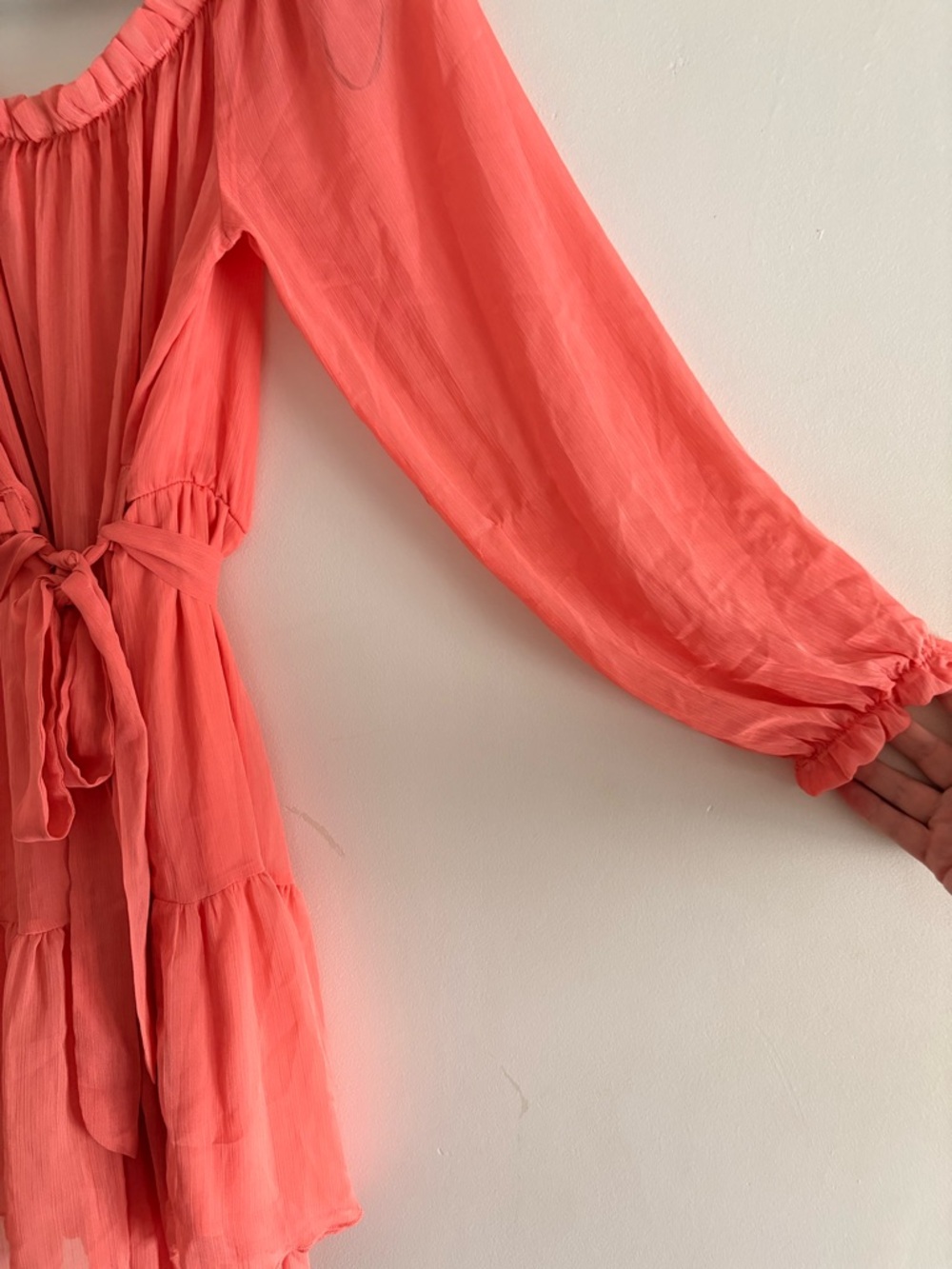 Forever 21 Coral Off Shoulder Chiffon Ruffle Mini Dress XL BNWT - Picture 5 of 5
